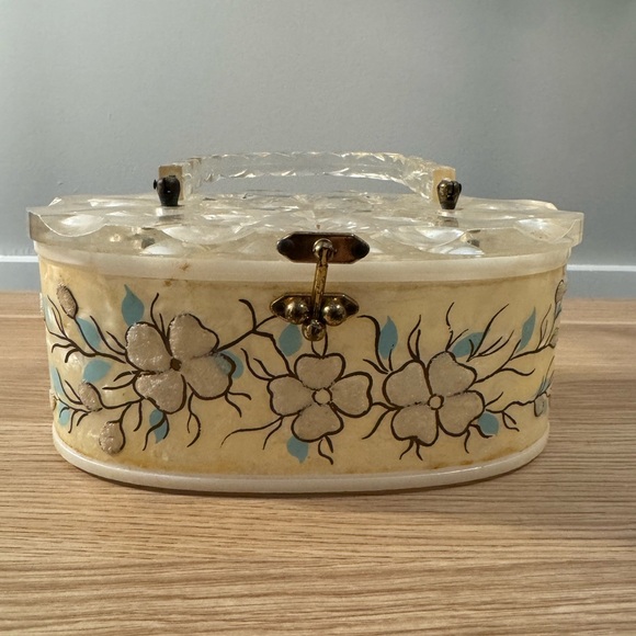Vintage Floral Lucite Handbag with Clear Handles - Picture 2 of 8
